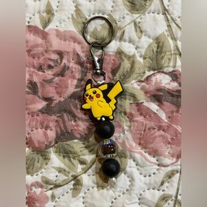 Yellow Pikachu Keychain with Black Beads